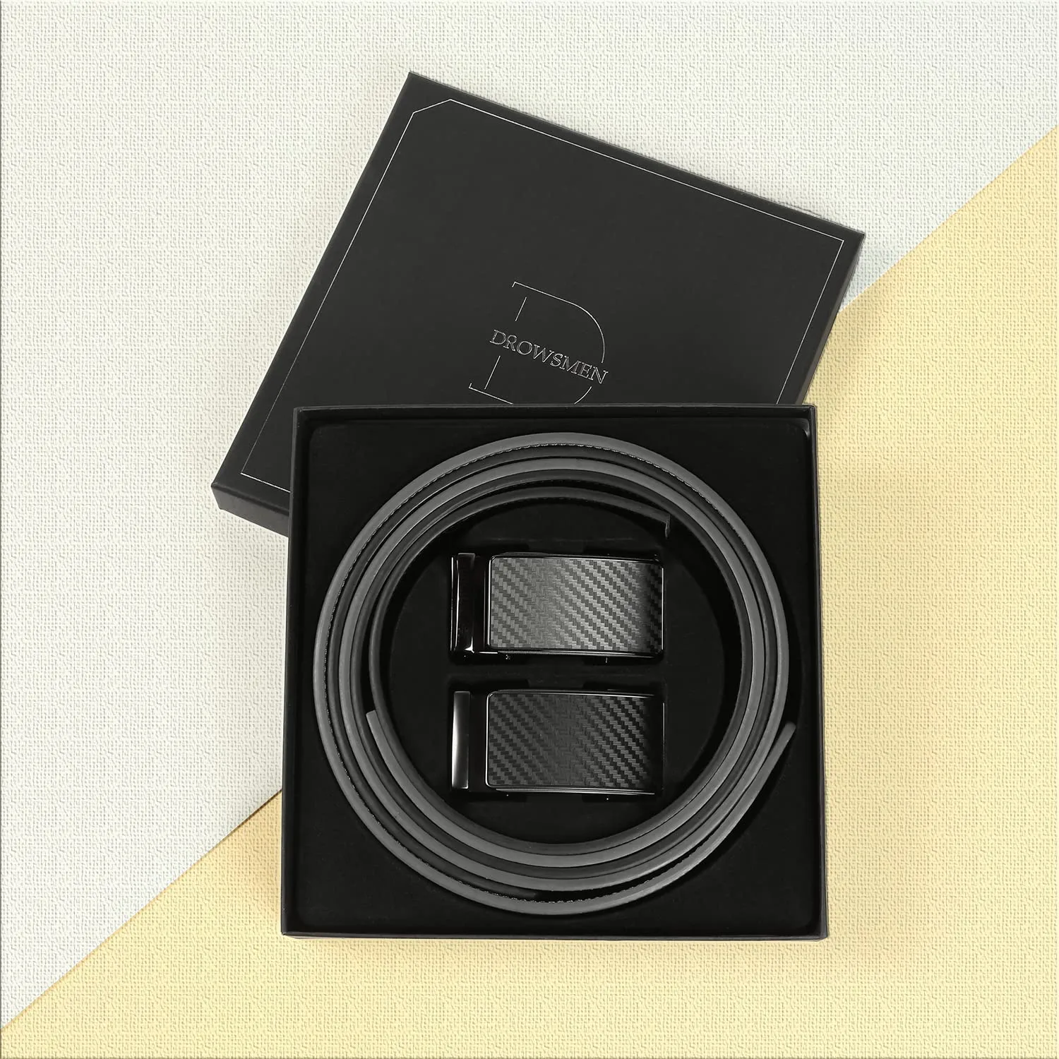 2 Pack Ratchet Belt 1 3/8", Leather Dress Belt with Click Sliding Buckle in Gift Set Box, Mens Adjustable Belt Trim to Fit (Carbon Fiber Belts Black/Brown, 28"-42" Waist Adjustable)