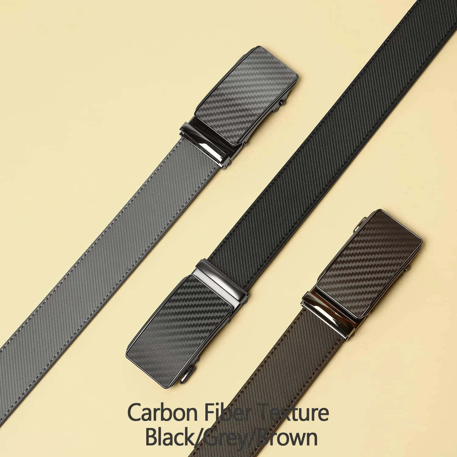 2 Pack Ratchet Belt 1 3/8", Leather Dress Belt with Click Sliding Buckle in Gift Set Box, Mens Adjustable Belt Trim to Fit (Carbon Fiber Belts Black/Brown, 28"-42" Waist Adjustable)