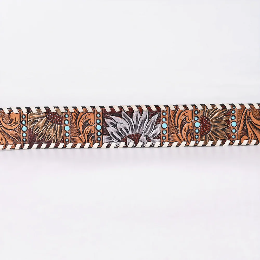 American Darling Floral Hand Carved Men & Women Genuine American Leather Belt Brown / White Gorgeous Hand Tooled & Painted