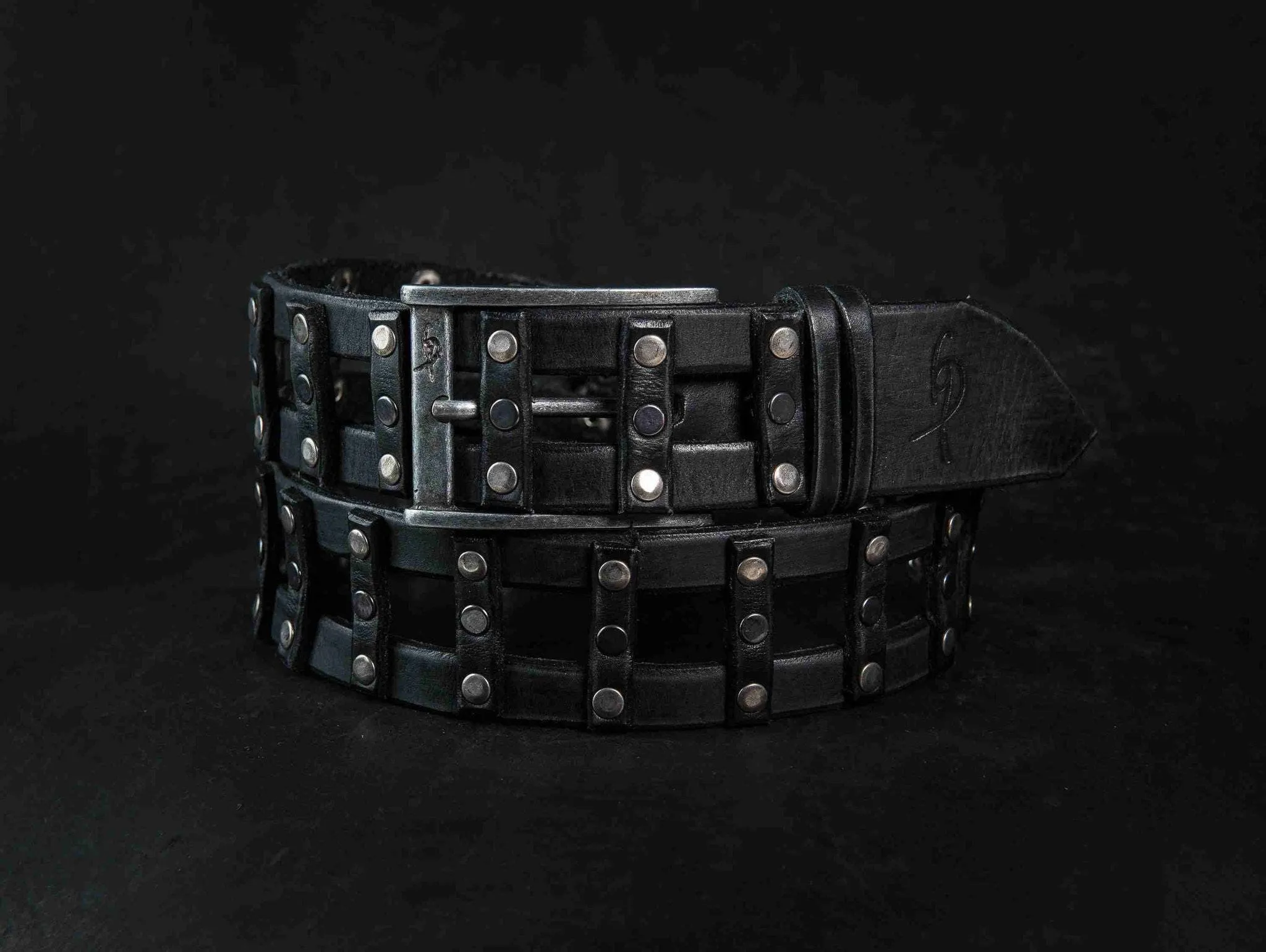 Artisan Leather Belt  Custom Wide Mens and Womens Black Belt  Grunge Style Fashion  Handmade      Black Leather