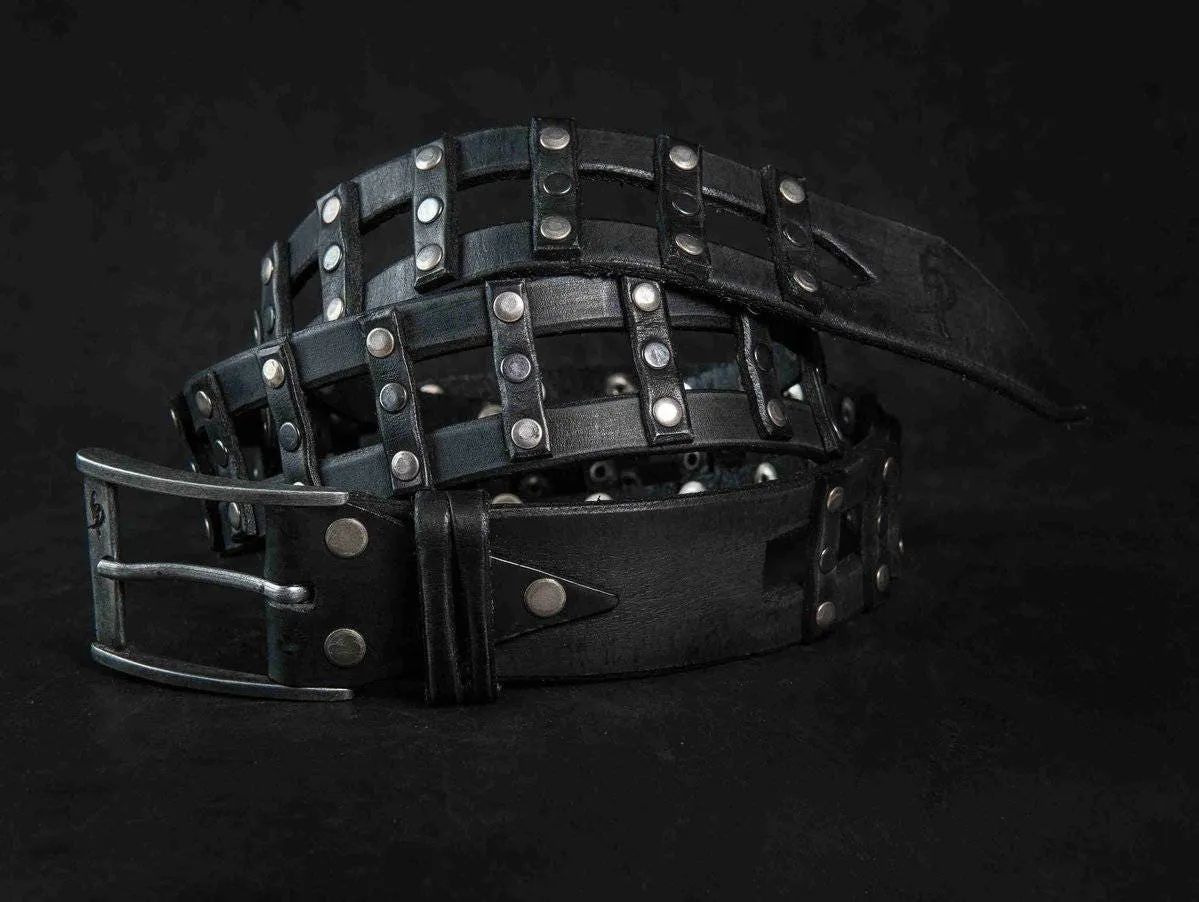 Artisan Leather Belt  Custom Wide Mens and Womens Black Belt  Grunge Style Fashion  Handmade      Black Leather