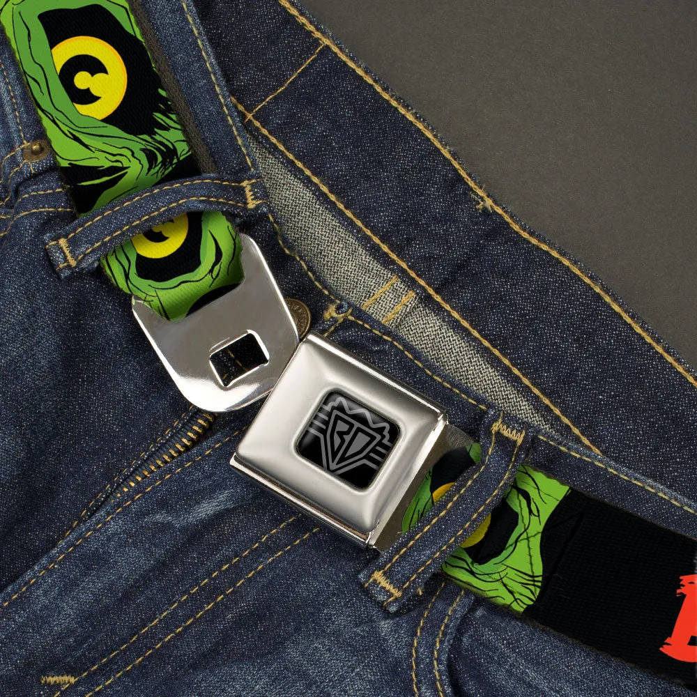 BD Wings Logo CLOSE-UP Black/Silver Seatbelt Belt - BRAINS/Zombie Face CLOSE-UP Black/Red/Green/Yellow Webbing