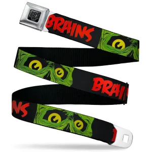 BD Wings Logo CLOSE-UP Black/Silver Seatbelt Belt - BRAINS/Zombie Face CLOSE-UP Black/Red/Green/Yellow Webbing
