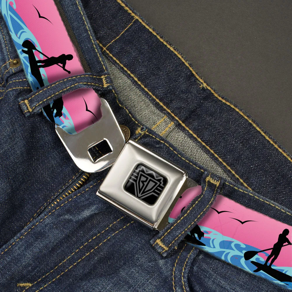 BD Wings Logo CLOSE-UP Black/Silver Seatbelt Belt - SUP w/Dog Pink/Blues/Black Webbing