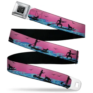 BD Wings Logo CLOSE-UP Black/Silver Seatbelt Belt - SUP w/Dog Pink/Blues/Black Webbing