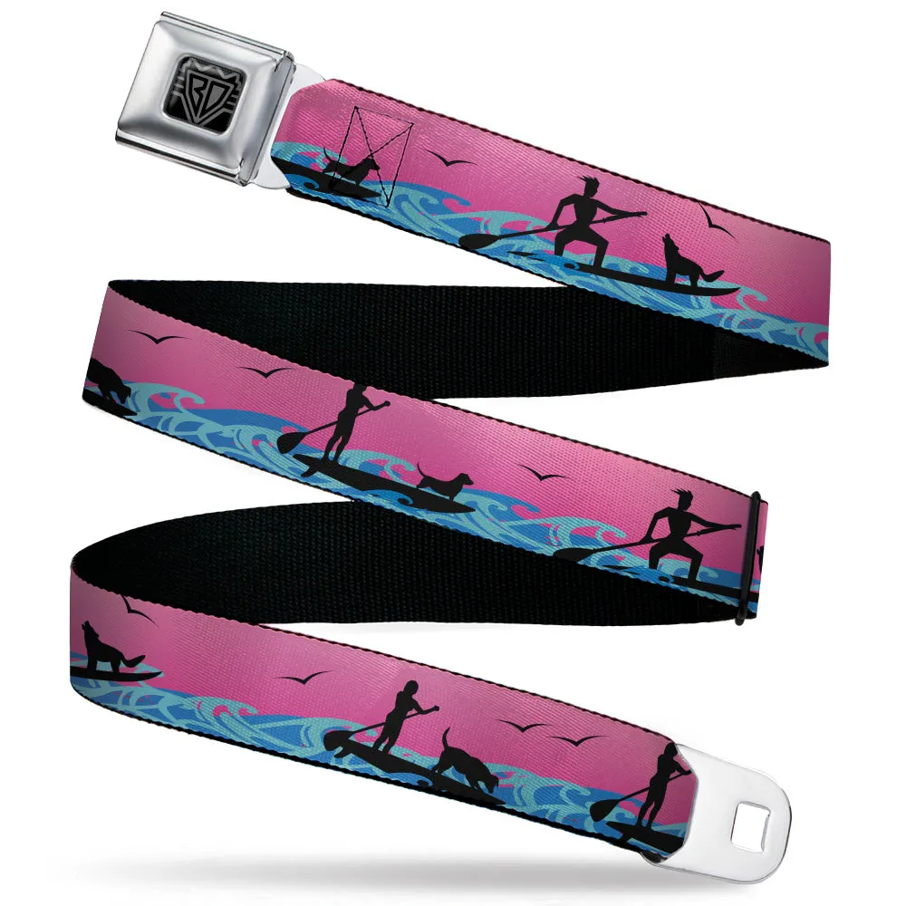 BD Wings Logo CLOSE-UP Black/Silver Seatbelt Belt - SUP w/Dog Pink/Blues/Black Webbing
