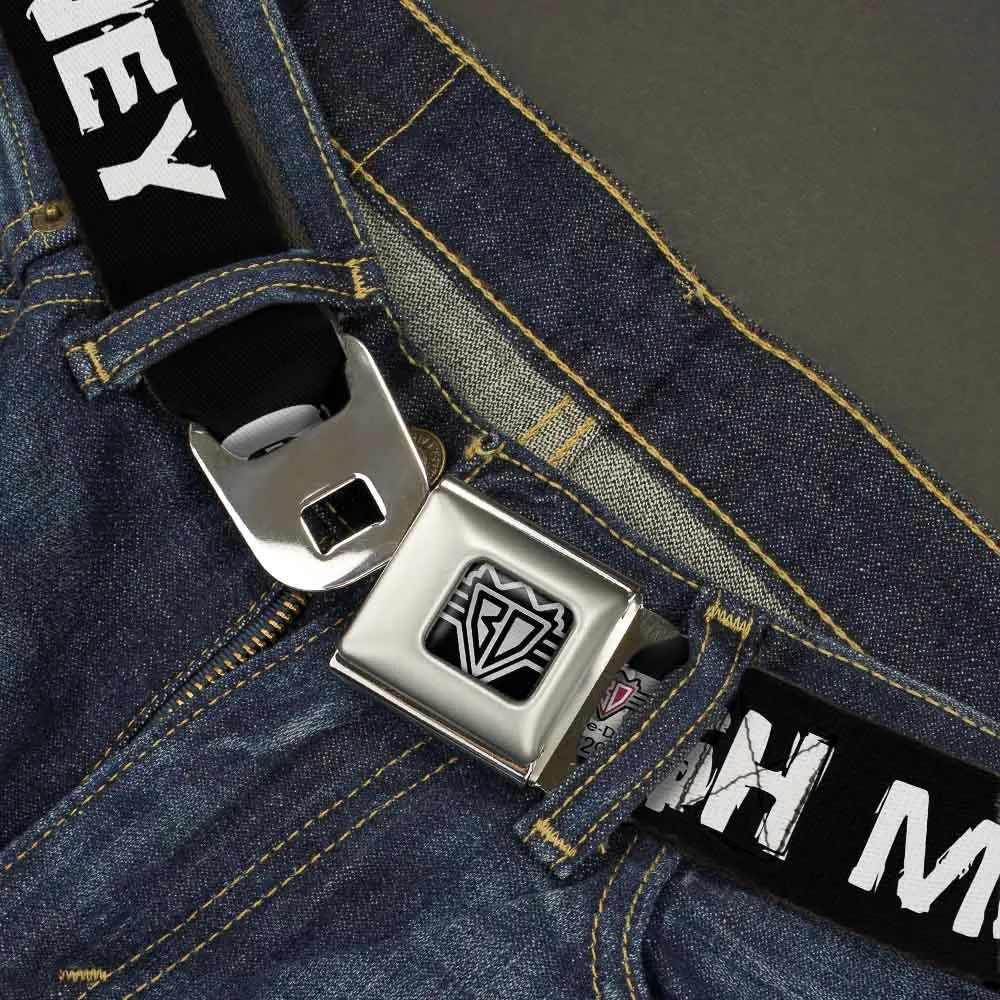 BD Wings Logo CLOSE-UP Full Color Black Silver Seatbelt Belt - CA$H MONEY Black/White Webbing
