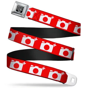 BD Wings Logo CLOSE-UP Full Color Black Silver Seatbelt Belt - Camera Red/White Webbing