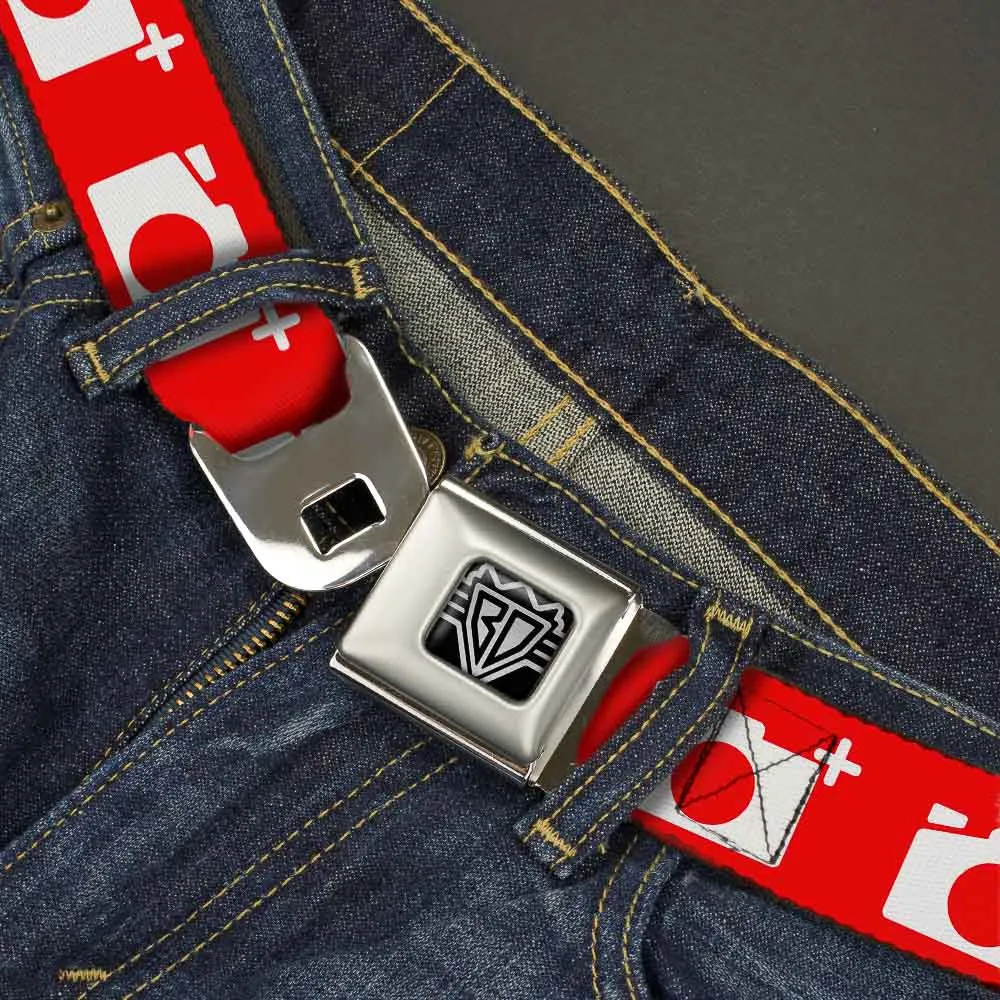 BD Wings Logo CLOSE-UP Full Color Black Silver Seatbelt Belt - Camera Red/White Webbing