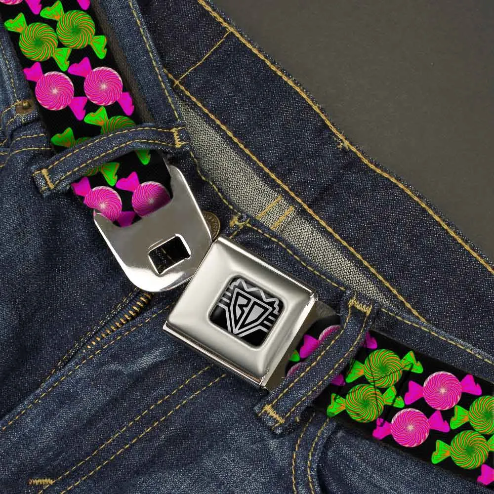 BD Wings Logo CLOSE-UP Full Color Black Silver Seatbelt Belt - Candies Webbing