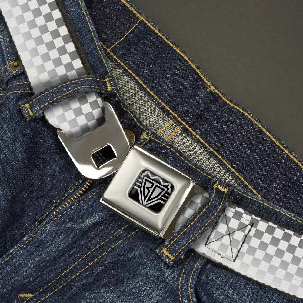 BD Wings Logo CLOSE-UP Full Color Black Silver Seatbelt Belt - Checker Black/White Fade Out Webbing