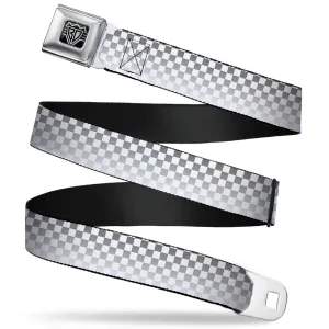 BD Wings Logo CLOSE-UP Full Color Black Silver Seatbelt Belt - Checker Black/White Fade Out Webbing