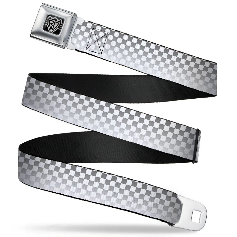 BD Wings Logo CLOSE-UP Full Color Black Silver Seatbelt Belt - Checker Black/White Fade Out Webbing