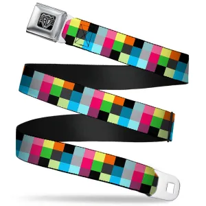 BD Wings Logo CLOSE-UP Full Color Black Silver Seatbelt Belt - Checker Bright Pastel Webbing