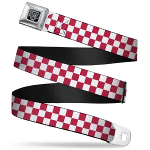 BD Wings Logo CLOSE-UP Full Color Black Silver Seatbelt Belt - Checker Crimson/White Webbing