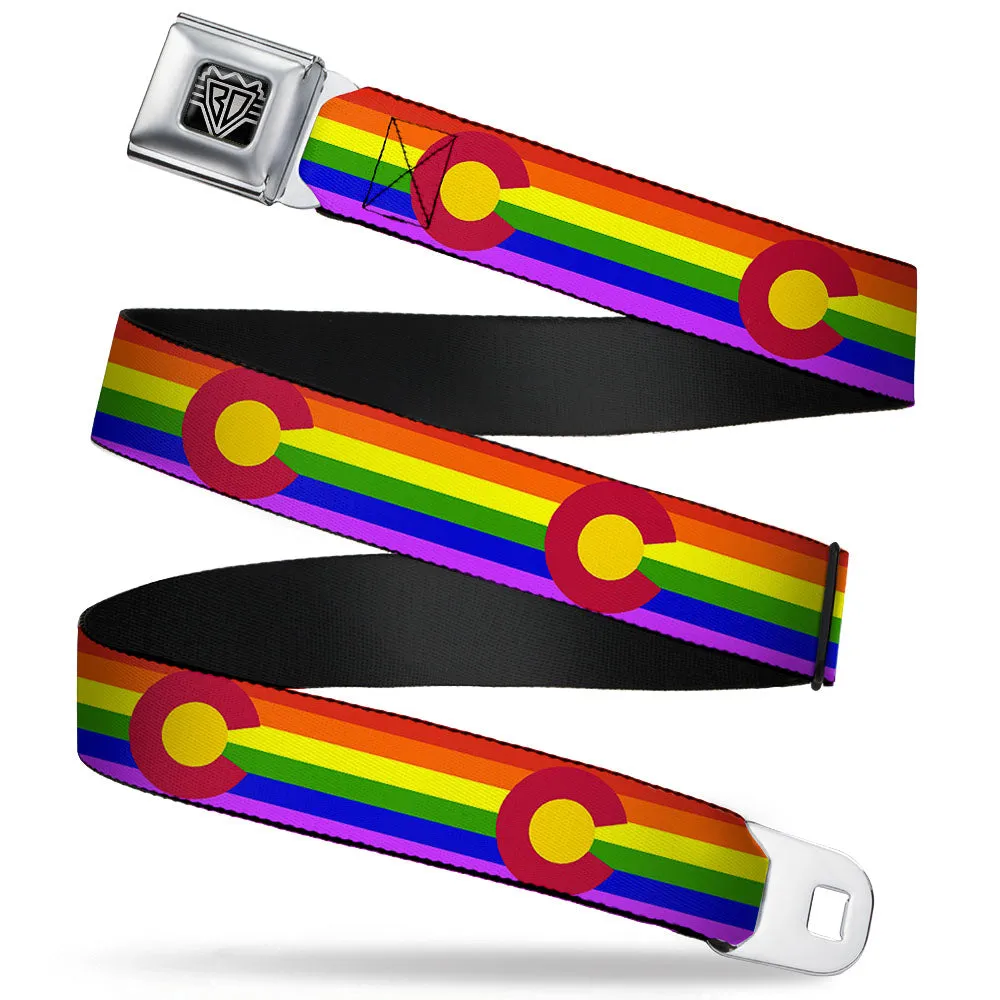 BD Wings Logo CLOSE-UP Full Color Black Silver Seatbelt Belt - Colorado Flags2 Pride Webbing
