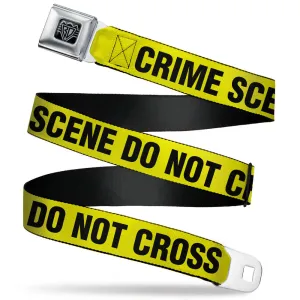 BD Wings Logo CLOSE-UP Full Color Black Silver Seatbelt Belt - CRIME SCENE DO NOT CROSS Yellow/Black Webbing
