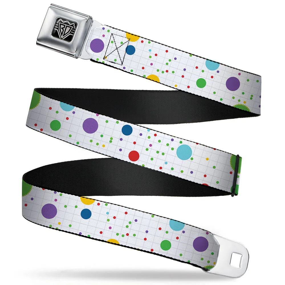 BD Wings Logo CLOSE-UP Full Color Black Silver Seatbelt Belt - Dots/Grid2 White/Gray/Multi Color Webbing