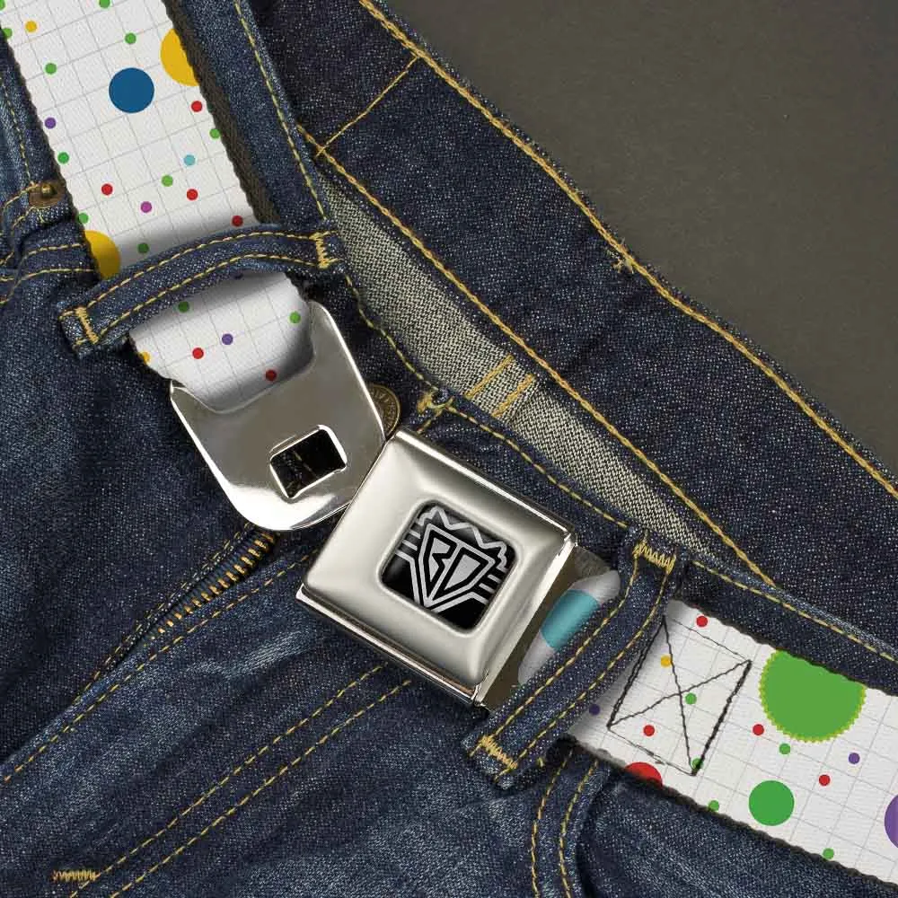 BD Wings Logo CLOSE-UP Full Color Black Silver Seatbelt Belt - Dots/Grid2 White/Gray/Multi Color Webbing