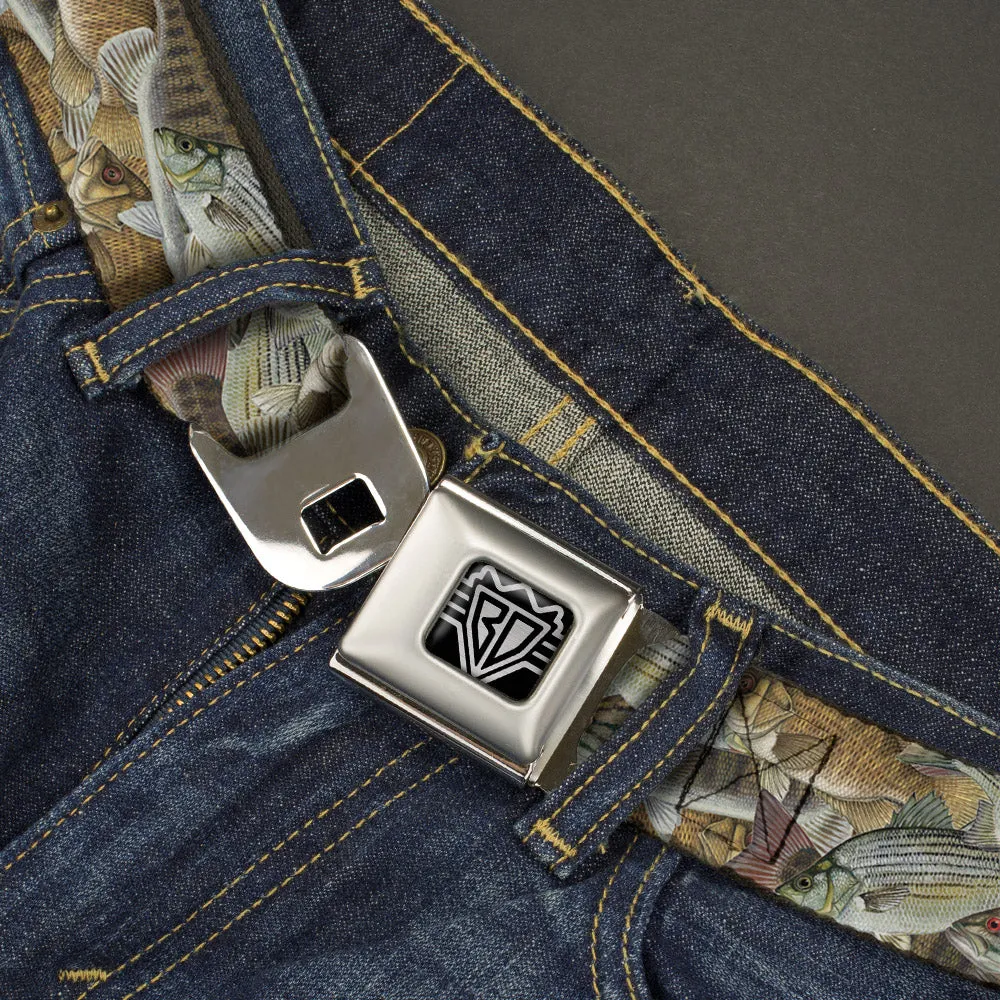 BD Wings Logo CLOSE-UP Full Color Black Silver Seatbelt Belt - Fishes Stacked Webbing