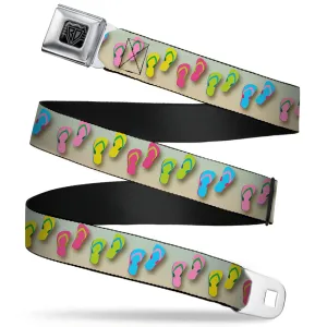 BD Wings Logo CLOSE-UP Full Color Black Silver Seatbelt Belt - Flip Flops2 Aqua/Multi Color Webbing