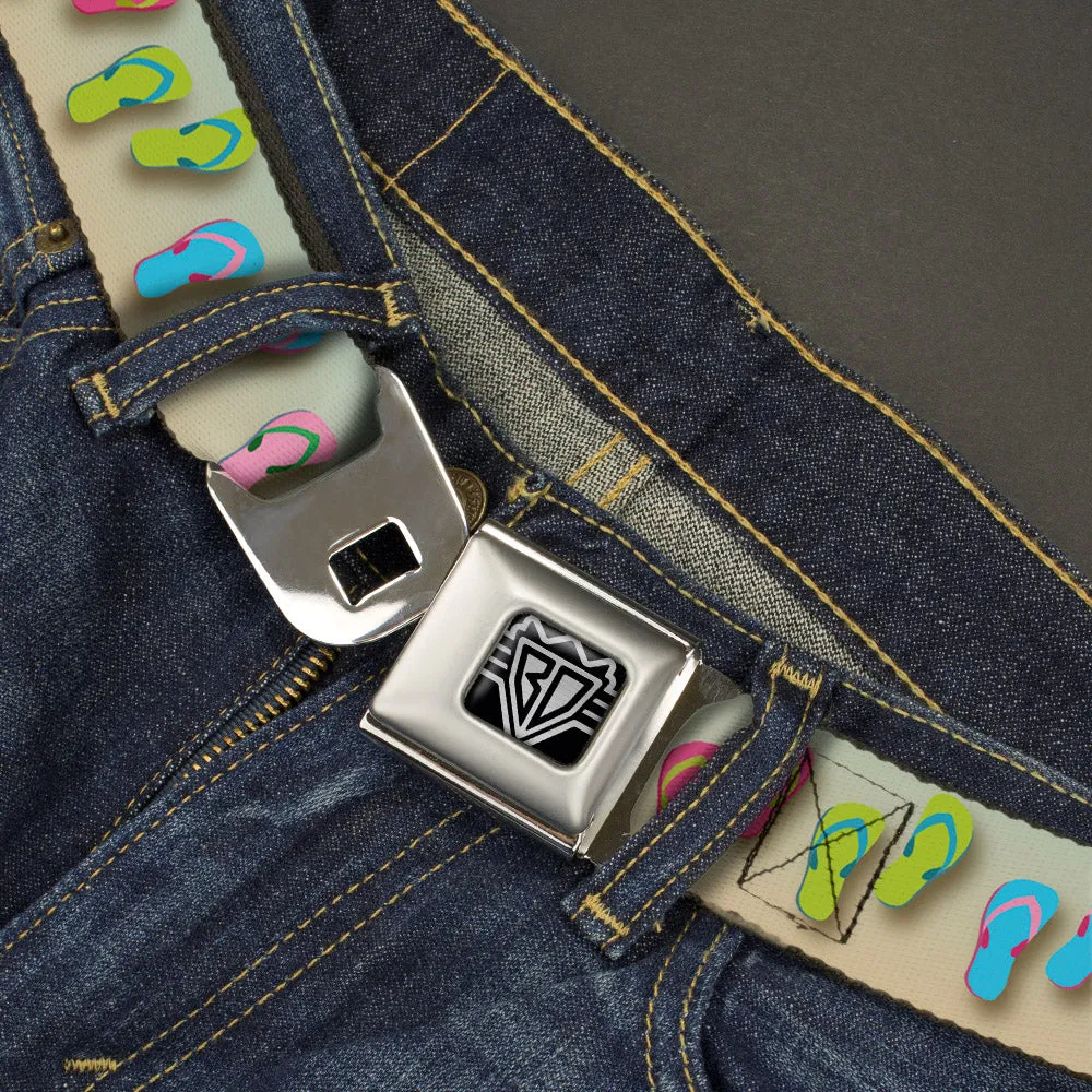 BD Wings Logo CLOSE-UP Full Color Black Silver Seatbelt Belt - Flip Flops2 Aqua/Multi Color Webbing