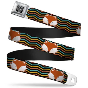 BD Wings Logo CLOSE-UP Full Color Black Silver Seatbelt Belt - Fox Face/Stripes Black/Multi Color Webbing