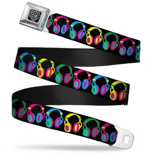 BD Wings Logo CLOSE-UP Full Color Black Silver Seatbelt Belt - Headphones Black/Neon Webbing