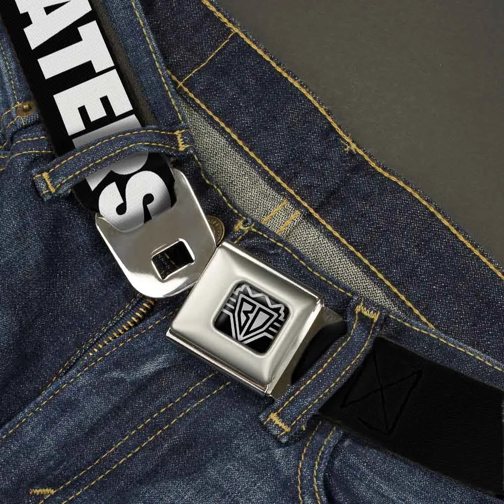 BD Wings Logo CLOSE-UP Full Color Black Silver Seatbelt Belt - I "Heart" HATERS Black/White/Red Webbing
