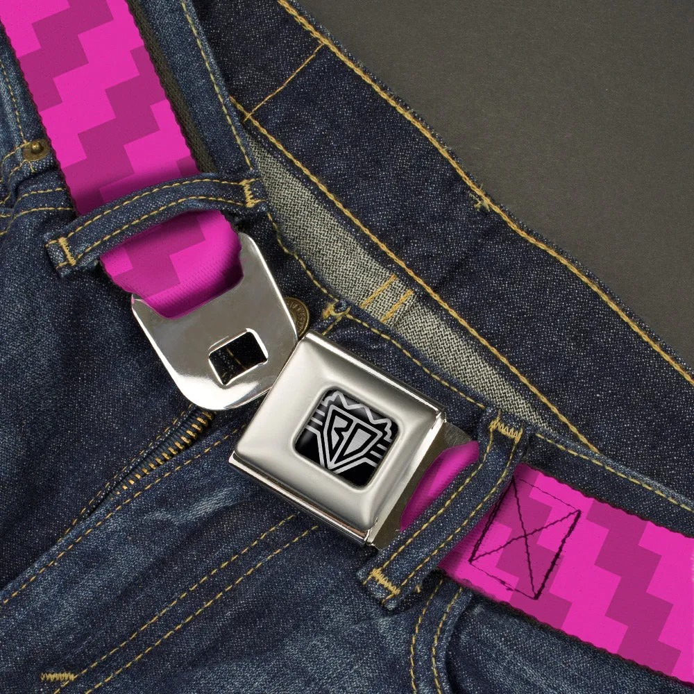 BD Wings Logo CLOSE-UP Full Color Black Silver Seatbelt Belt - Jagged Steps Stripe Pinks Webbing