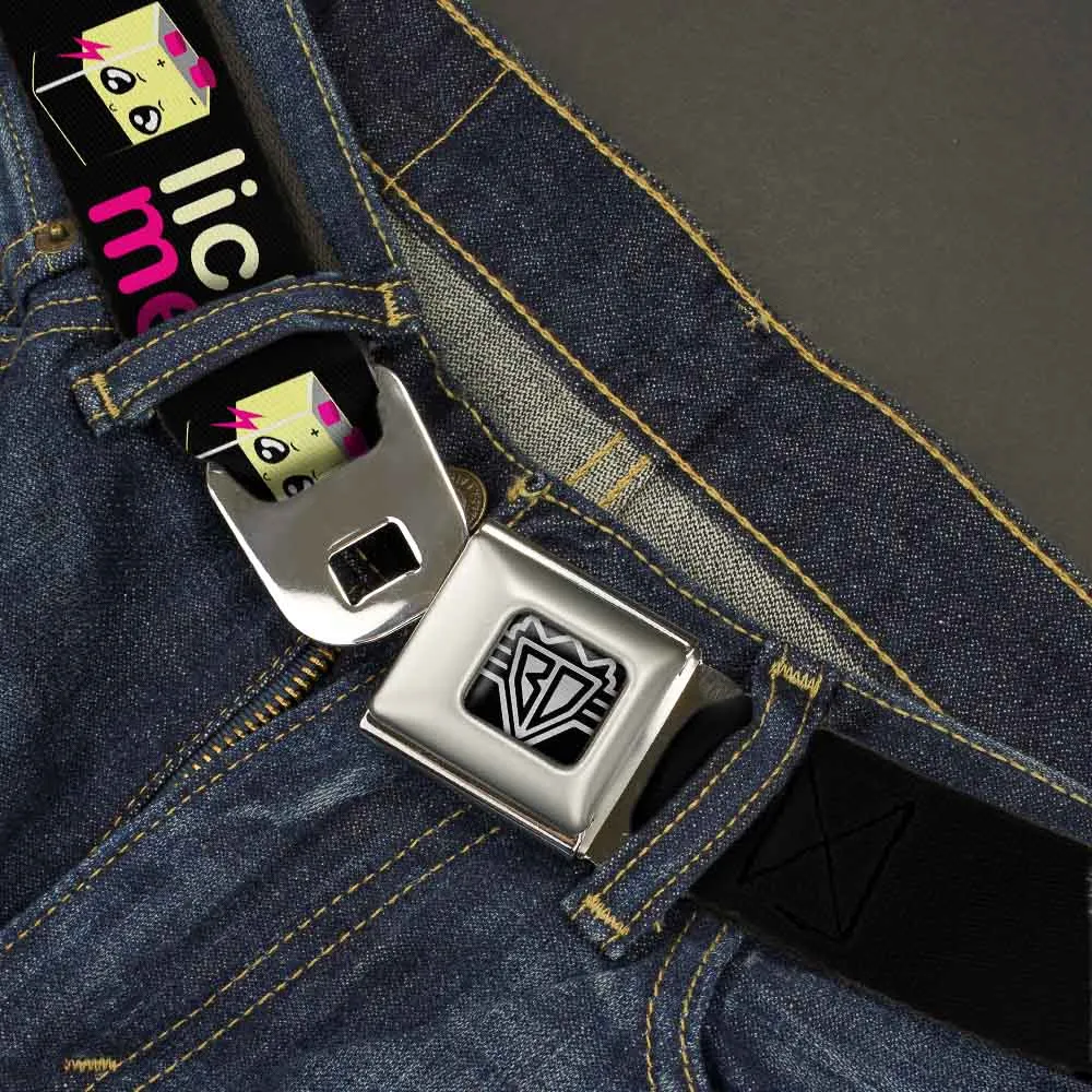 BD Wings Logo CLOSE-UP Full Color Black Silver Seatbelt Belt - LICK ME Battery Cartoon Webbing