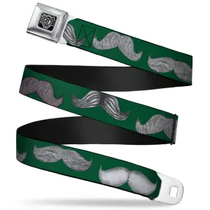 BD Wings Logo CLOSE-UP Full Color Black Silver Seatbelt Belt - Mustaches Green/Sketch Webbing
