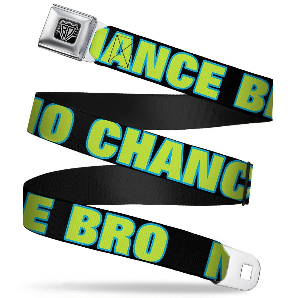 BD Wings Logo CLOSE-UP Full Color Black Silver Seatbelt Belt - NO CHANCE BRO Black/Turquoise/Green Webbing