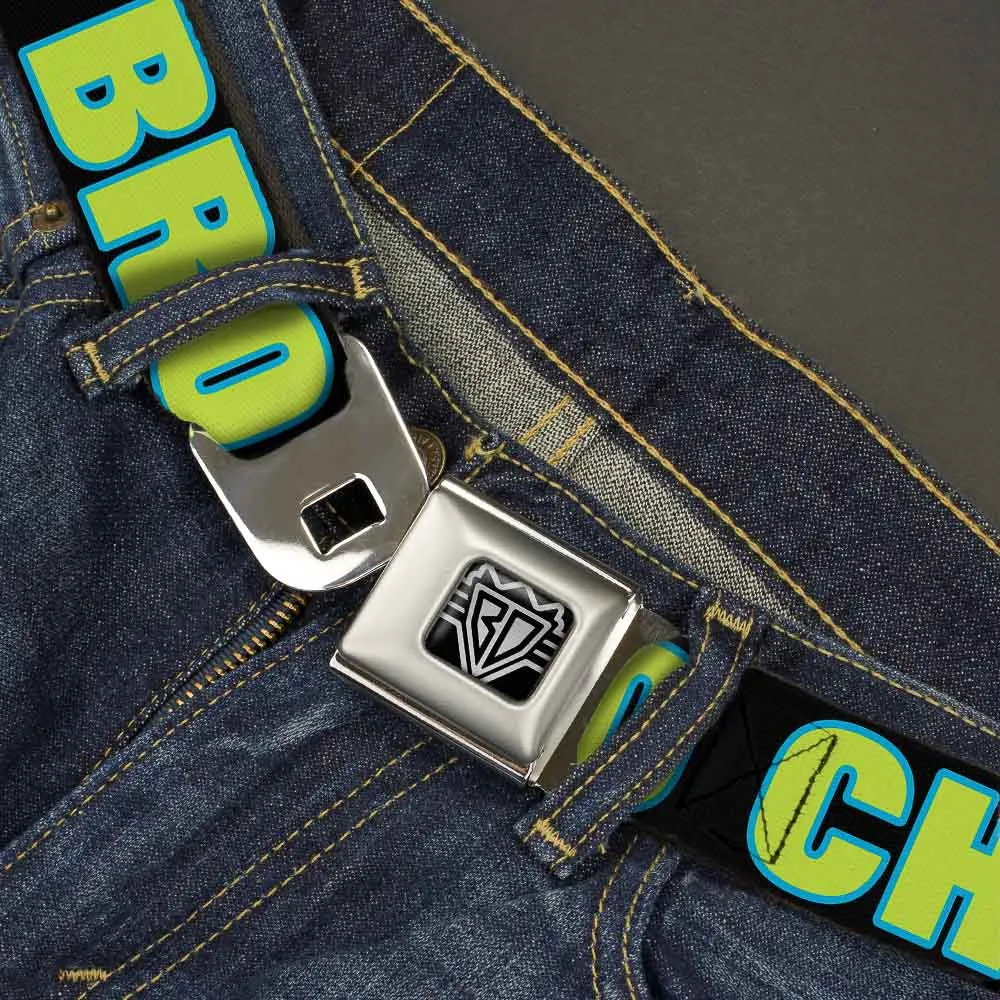 BD Wings Logo CLOSE-UP Full Color Black Silver Seatbelt Belt - NO CHANCE BRO Black/Turquoise/Green Webbing