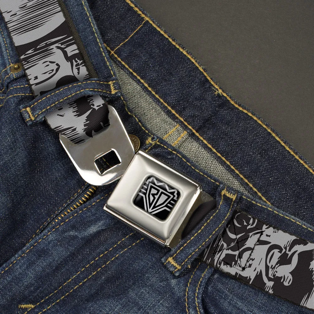BD Wings Logo CLOSE-UP Full Color Black Silver Seatbelt Belt - Old World Coinage CLOSE-UP Black/Gray Webbing