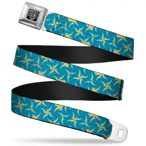 BD Wings Logo CLOSE-UP Full Color Black Silver Seatbelt Belt - Pinwheel Plumes Beige/Turquoise Webbing