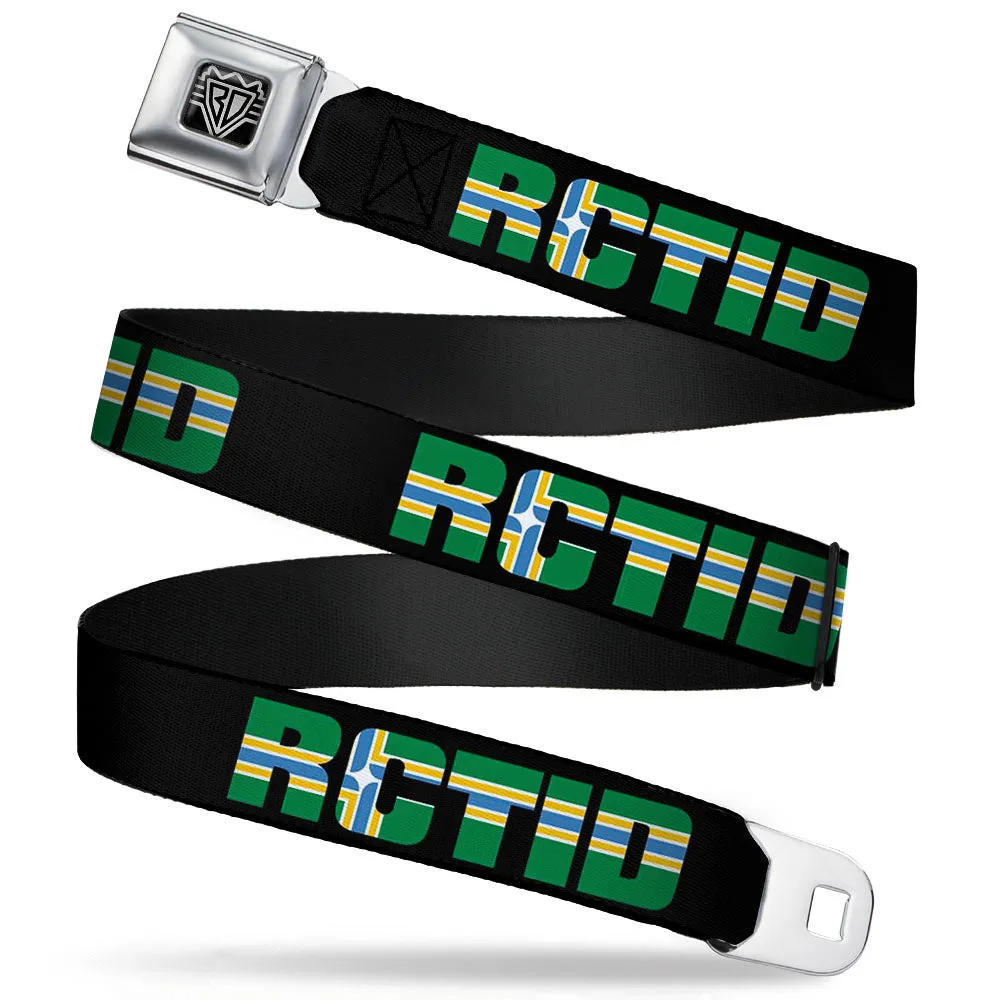 BD Wings Logo CLOSE-UP Full Color Black Silver Seatbelt Belt - RCTID Black/Portland Flag Webbing