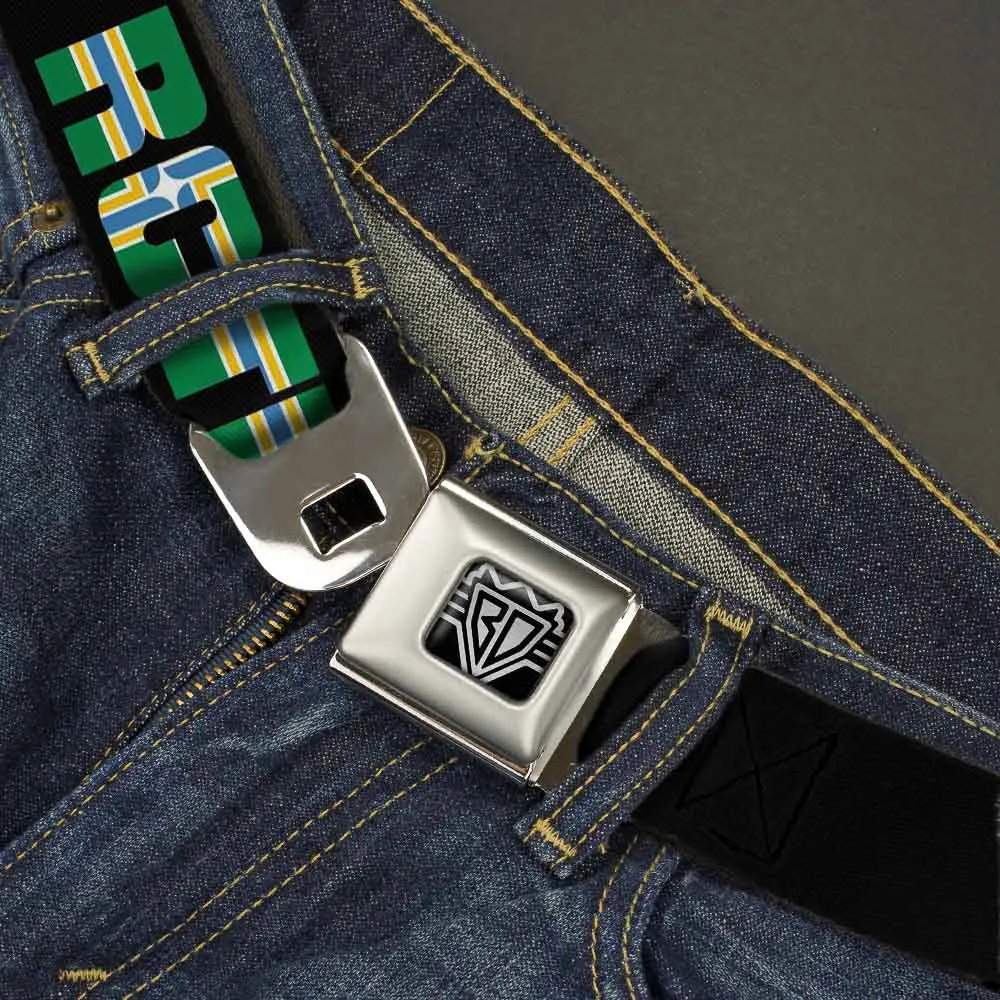 BD Wings Logo CLOSE-UP Full Color Black Silver Seatbelt Belt - RCTID Black/Portland Flag Webbing