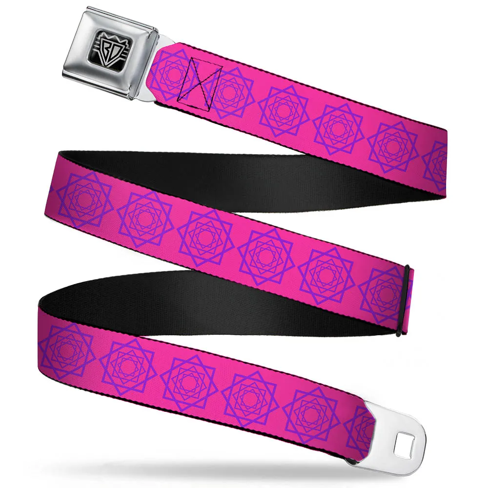 BD Wings Logo CLOSE-UP Full Color Black Silver Seatbelt Belt - Rotating Squares Pink/Purple Webbing