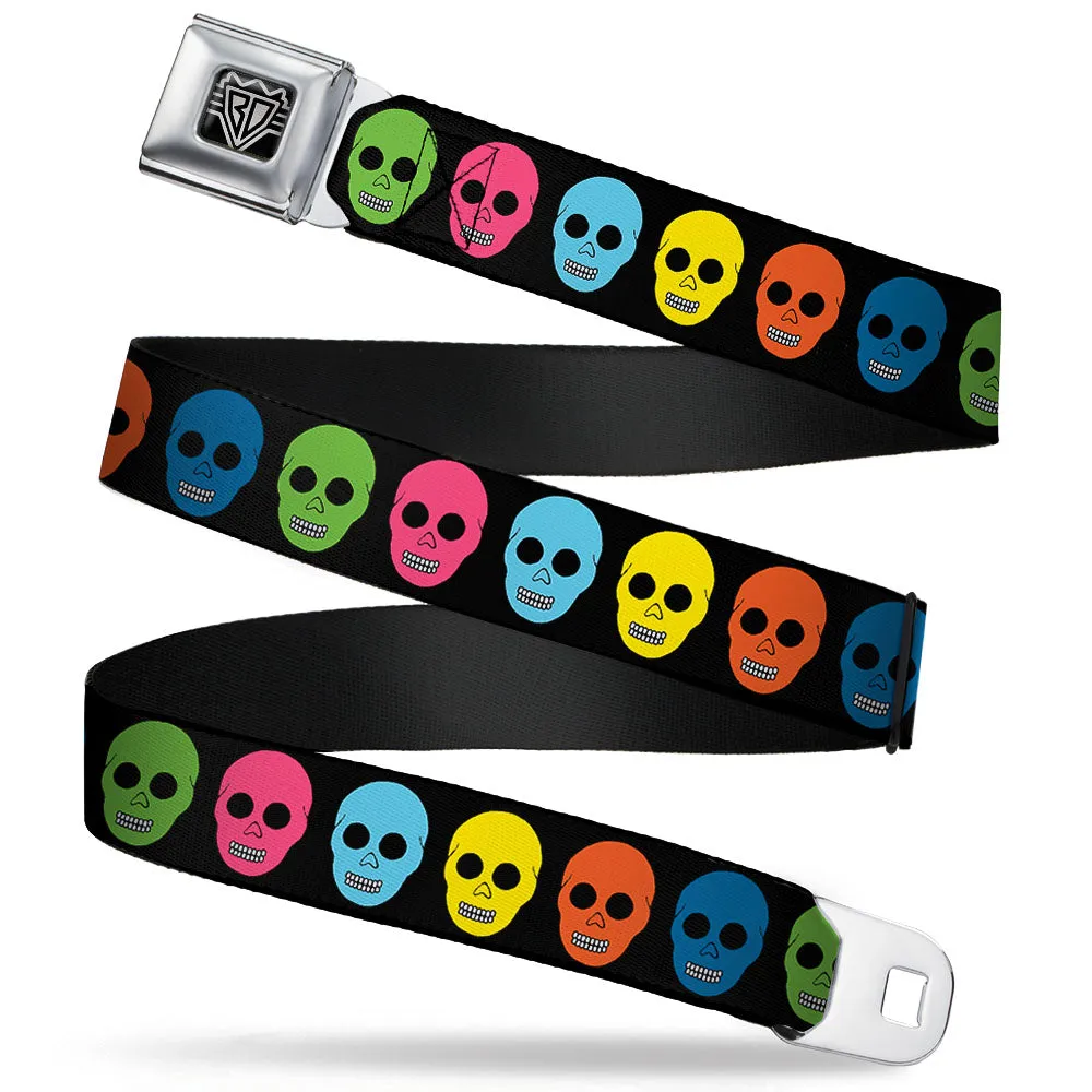 BD Wings Logo CLOSE-UP Full Color Black Silver Seatbelt Belt - Skulls Black/Multi Color Webbing