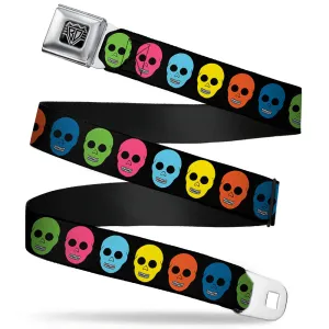 BD Wings Logo CLOSE-UP Full Color Black Silver Seatbelt Belt - Skulls Black/Multi Color Webbing