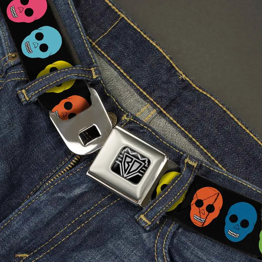 BD Wings Logo CLOSE-UP Full Color Black Silver Seatbelt Belt - Skulls Black/Multi Color Webbing