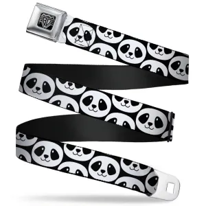 BD Wings Logo CLOSE-UP Full Color Black Silver Seatbelt Belt - Smiling Panda Repeat Black/White Webbing