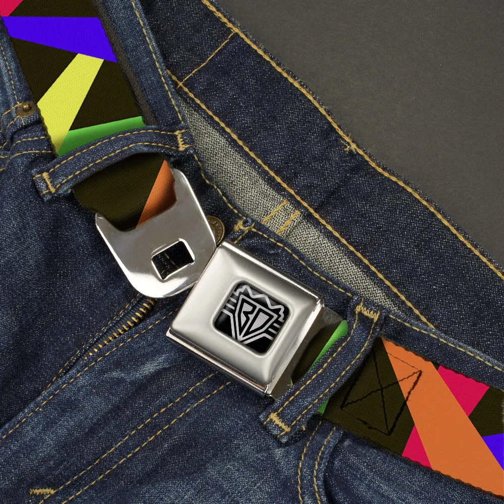 BD Wings Logo CLOSE-UP Full Color Black Silver Seatbelt Belt - Spotlight Black/Multi Neon Webbing