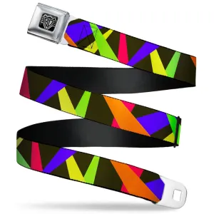 BD Wings Logo CLOSE-UP Full Color Black Silver Seatbelt Belt - Spotlight Black/Multi Neon Webbing
