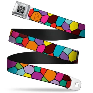 BD Wings Logo CLOSE-UP Full Color Black Silver Seatbelt Belt - Stained Glass Mosaic2 Multi Color/Navy Webbing