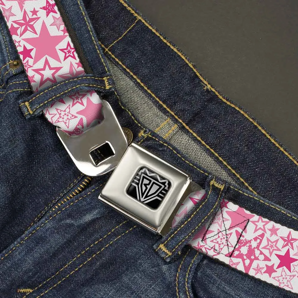 BD Wings Logo CLOSE-UP Full Color Black Silver Seatbelt Belt - Stargazer White/Pink Webbing