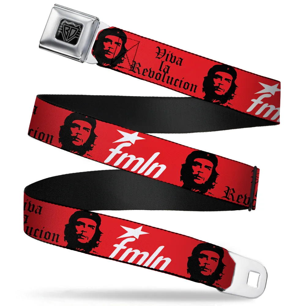 BD Wings Logo CLOSE-UP Full Color Black Silver Seatbelt Belt - VIVA LA REVOLUCION Che w/fmln Red Webbing