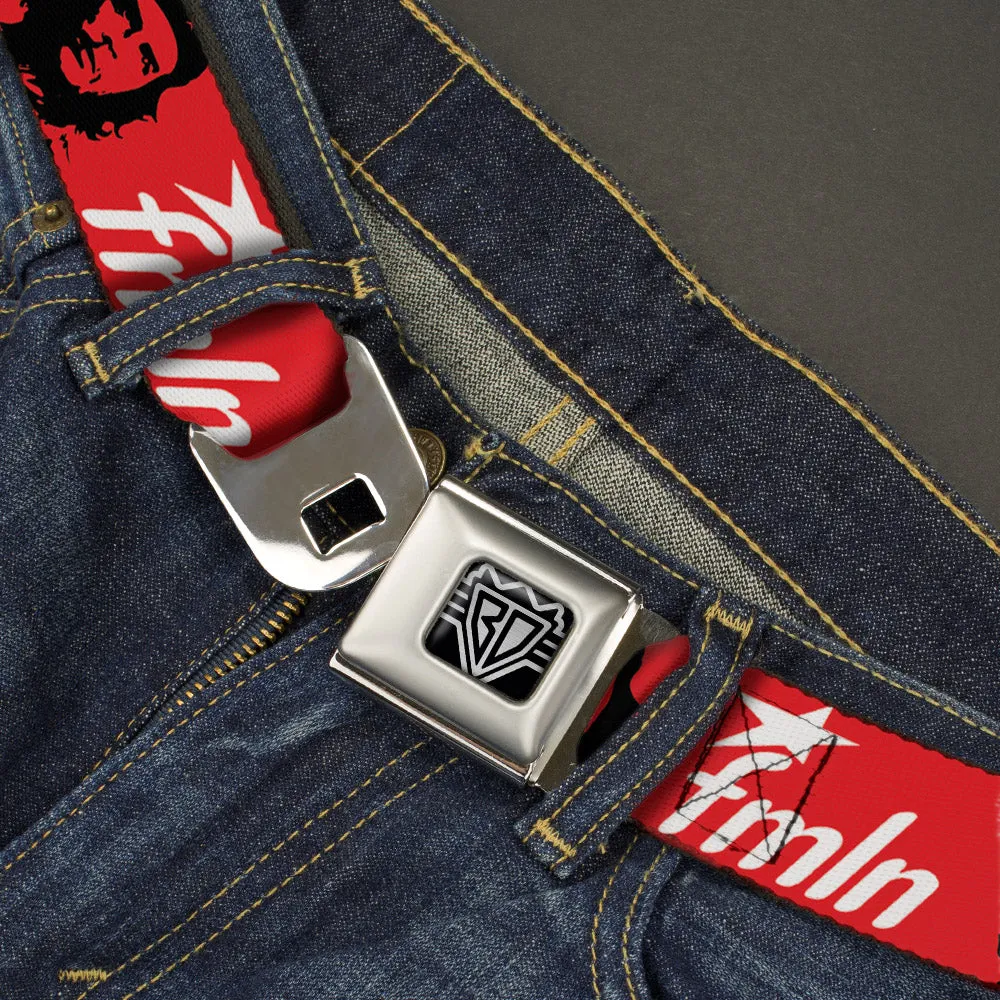 BD Wings Logo CLOSE-UP Full Color Black Silver Seatbelt Belt - VIVA LA REVOLUCION Che w/fmln Red Webbing
