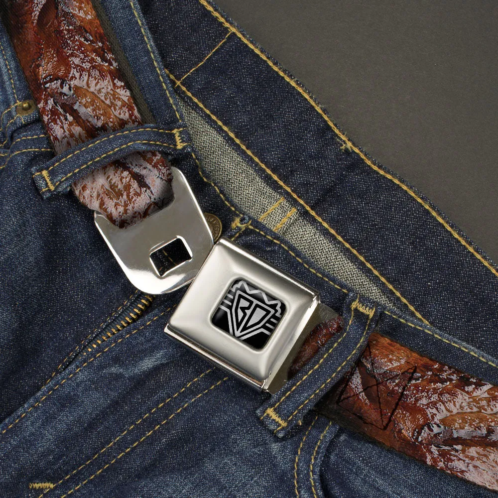 BD Wings Logo CLOSE-UP Full Color Black Silver Seatbelt Belt - Vivid Grilled Steak Webbing